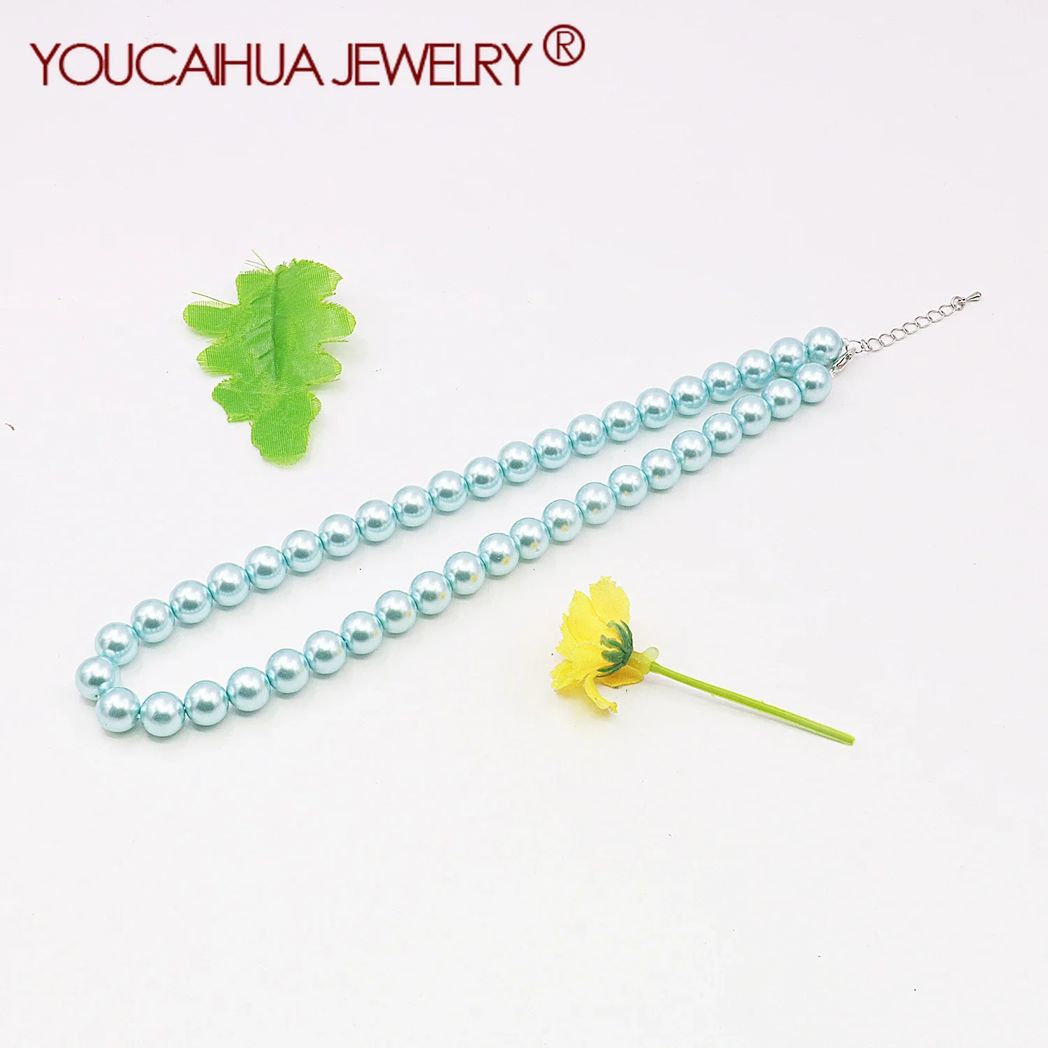 10mm Sky Blue Shell Pearl Round Bead Necklace,Easy Match Neckchain,Gift for Women,5cm Extension Chain,18 Inches,jewelry Making