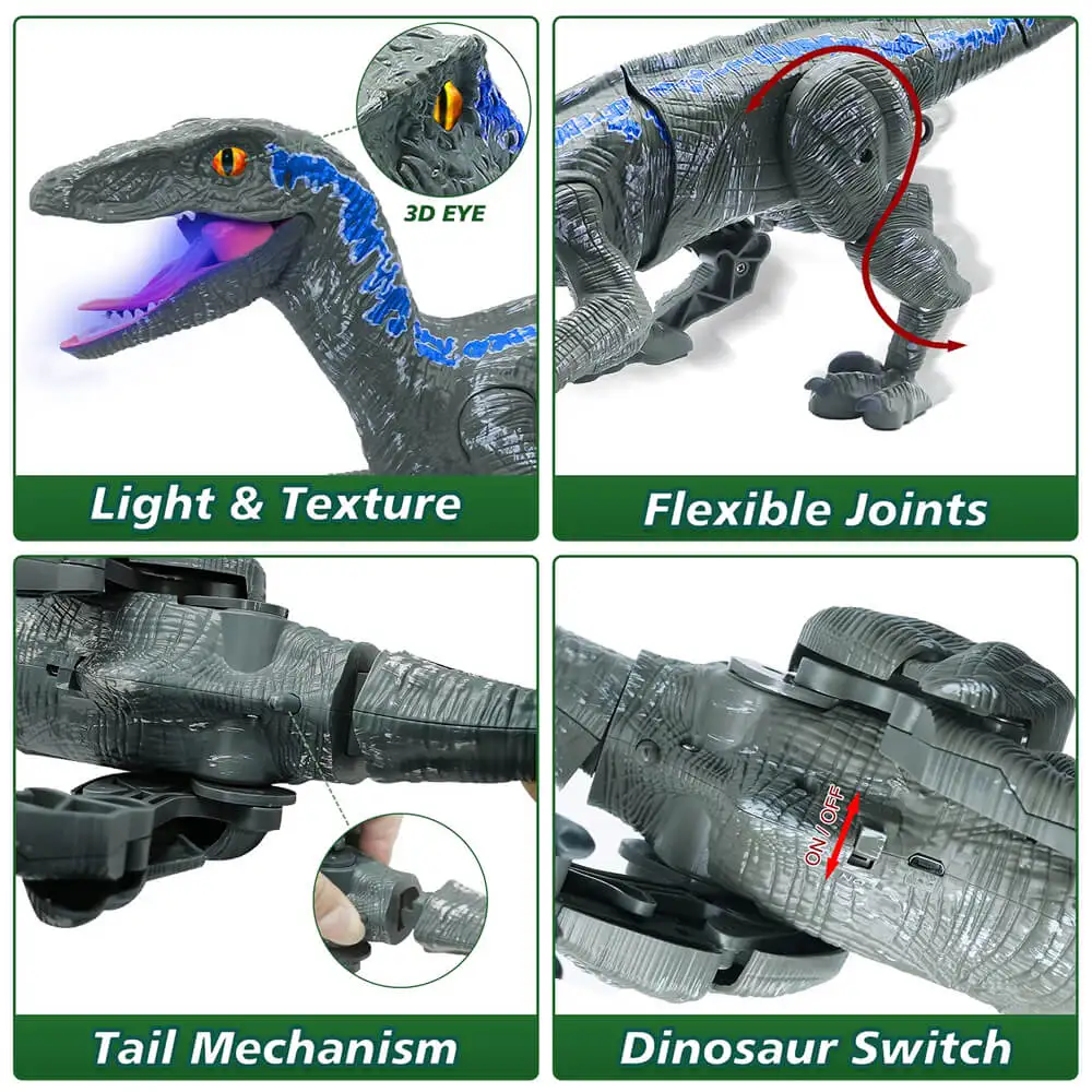 Remote Control Dinosaurs Toys Kids RC Electric Walking Jurassic Dinosaur Simulation Velociraptor Toy With LED Light And Roaring