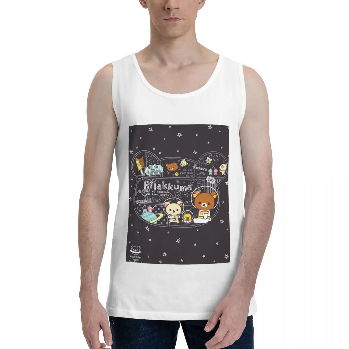 Rilakkuma Korilakkuma 100% Cotton Men's Sweatshirt Vest Sleeveless Clothing Tees Men Tank Tops T-shirt