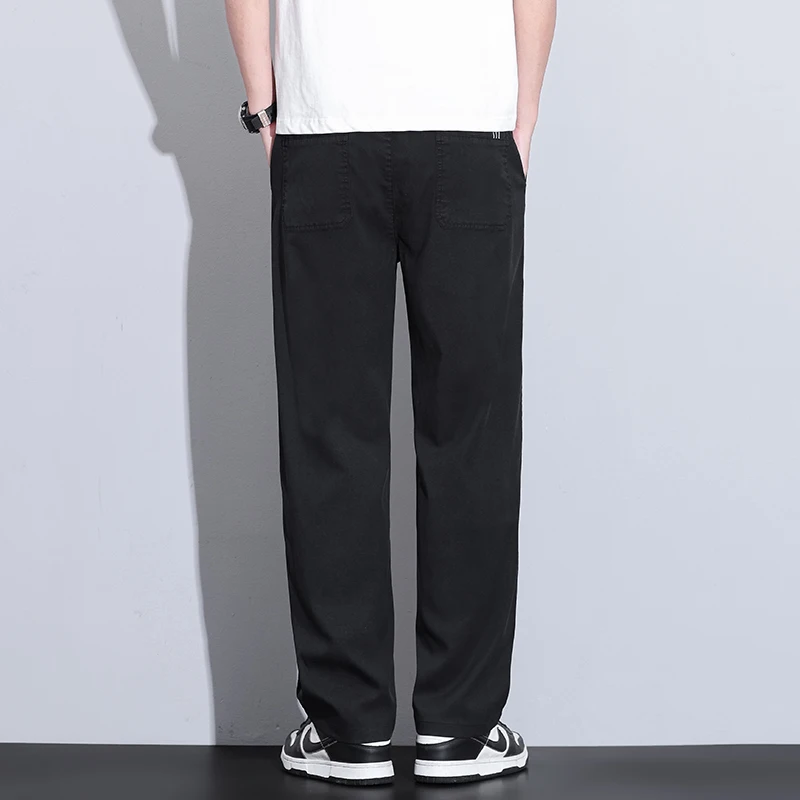 Mens Lyocell Basic Loose Straight Casual Pants 2025 Summer Autumn Simple Style Fashion Versatile Wide Leg Trousers Plus Size 38