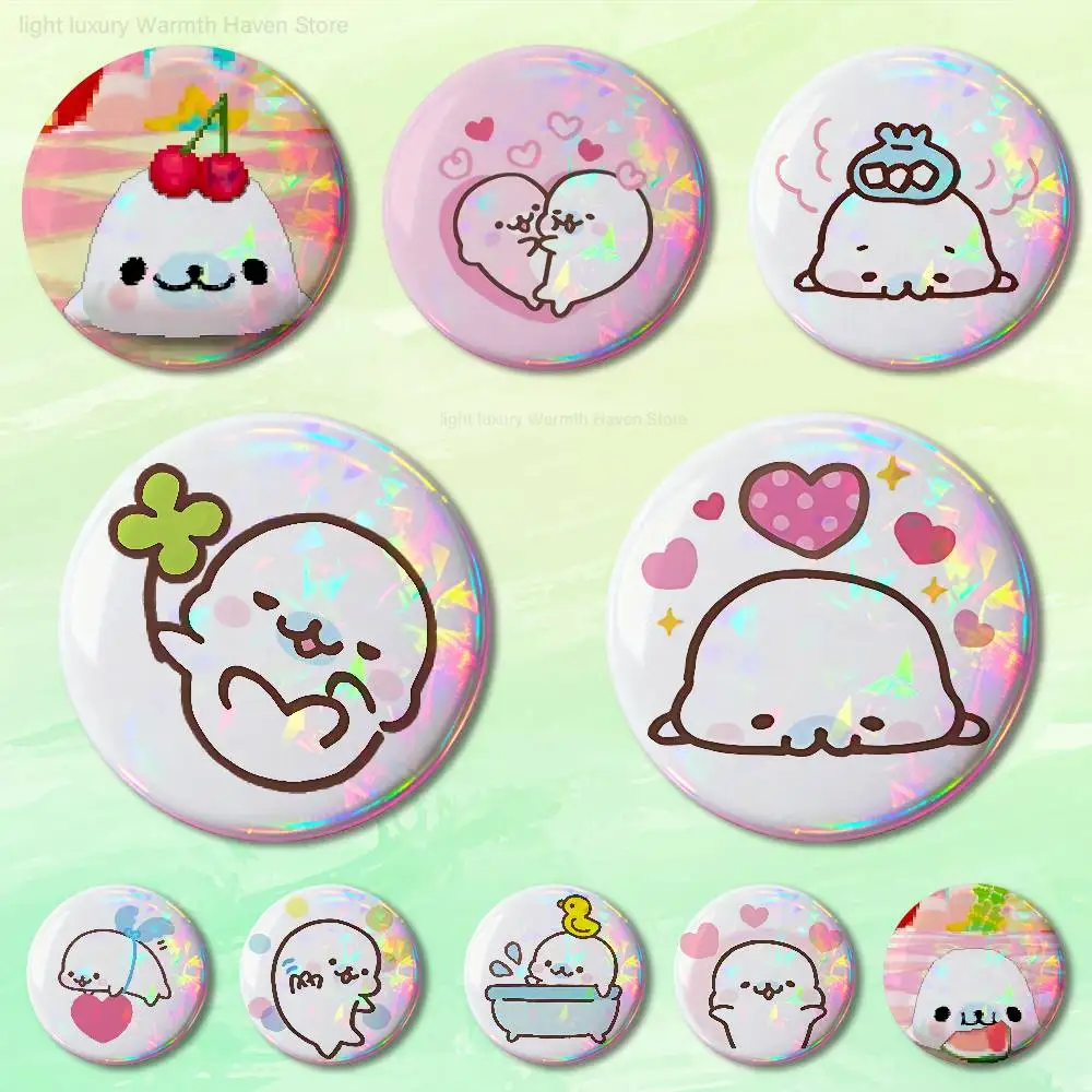

Cute M-Mamegoma Seal 58mm 44mm HD Print Brooch Badges Pretty Derby Round Display Brooches Lapel Pins