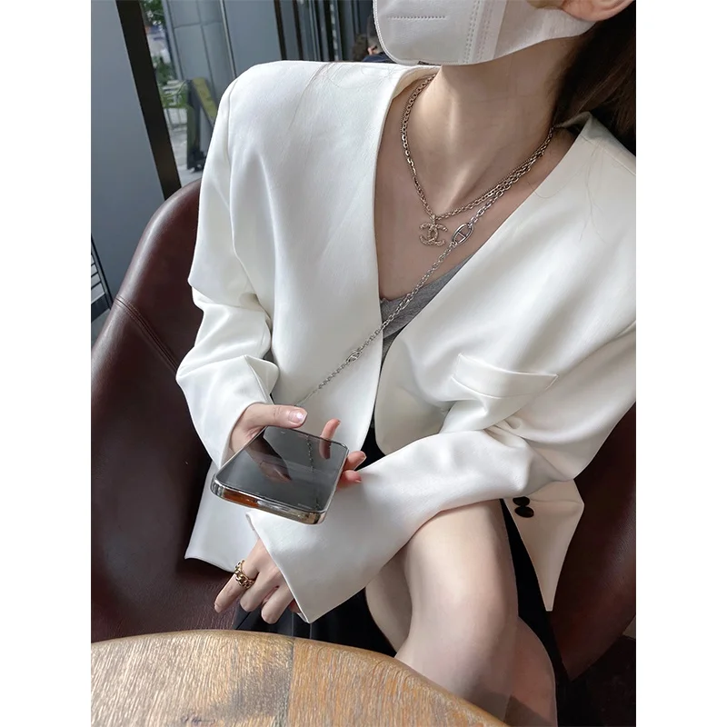 

Street Sle Early Autumn Loose Fit V-Ne Women's Coat Bla White Small Western Suit Cardigan Faionable Hong Kong ...