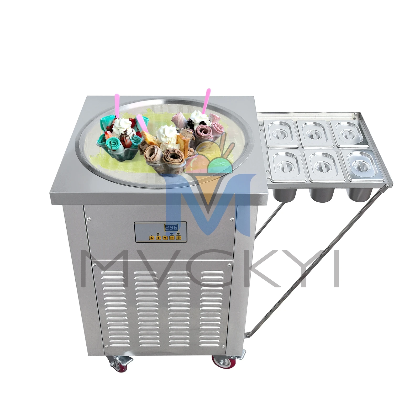 

Mvckyi Thailand Single Round Pan 7 Rolls Fried Ice Cream Machine Fried Ice Cream Roll Machine