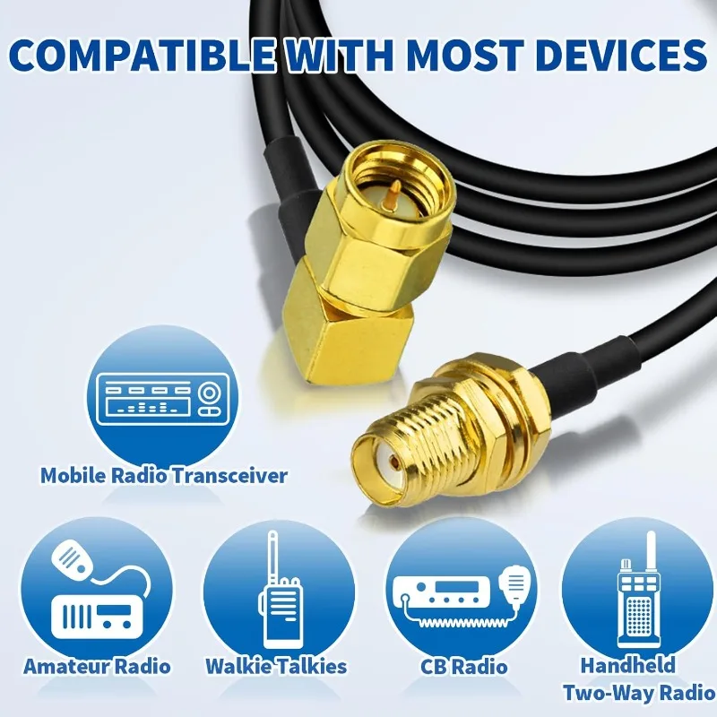 Cable de reubicación de extensión de antena de Radio Ham de 1m, Cable Coaxial SMA macho de ángulo recto a hembra RG58 para Kenwood BaoFeng Icom Yaesu
