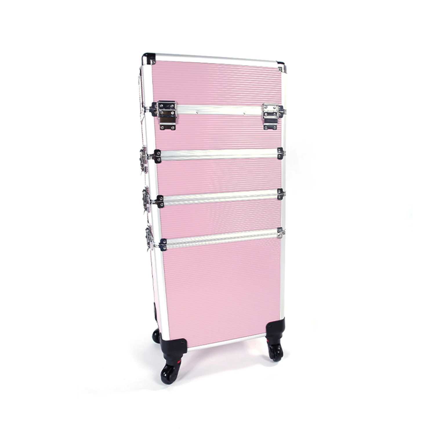 

[SM] Four-in-one aluminum alloy tie rod cosmetic case, pattern embroidery case, pink.