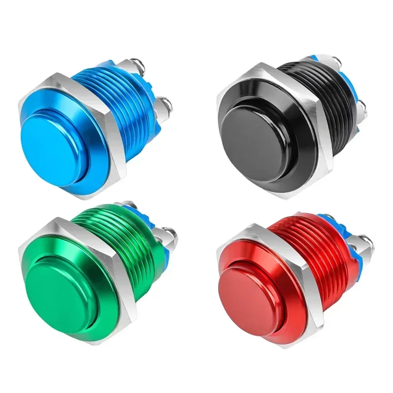 Waterproof 16mm Momentary Metal Push Button Switch Self-reset ON-OFF Start Stop Power Switch with Screw Terminal Thread Foot