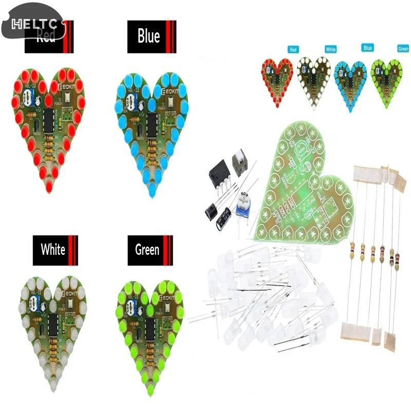 Diy Electronic Kit Heart Shape Led Breathing Light Electronic Kit Multiple Colors Electronic Components Welding Practice Board