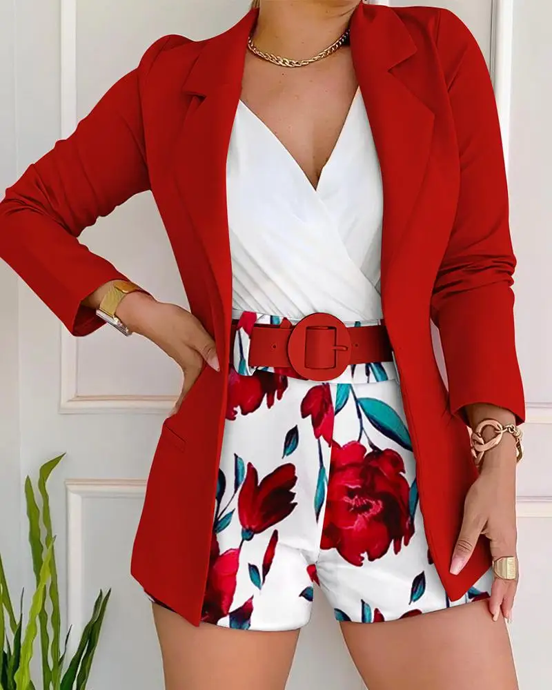 Women\'s Casual Print Suit Small Women\'s Dress 2 Piece Sets Ladies Blazers Blazer Shorts Spring Summer New Fashion 2023