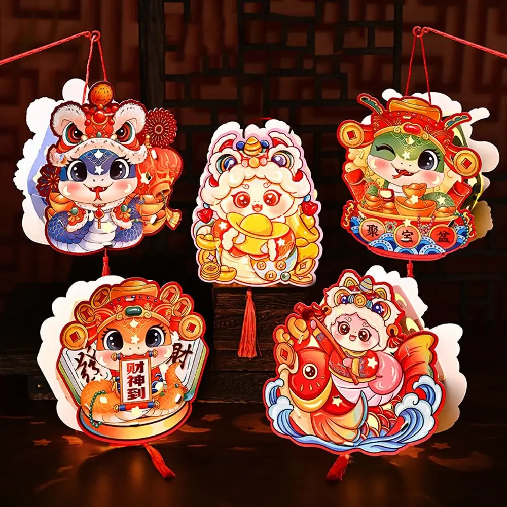 Vintage Chinese Snake Portable Lantern Traditional Paper New Year Luminous Lantern Handheld Cartoon Spring Festival Lantern