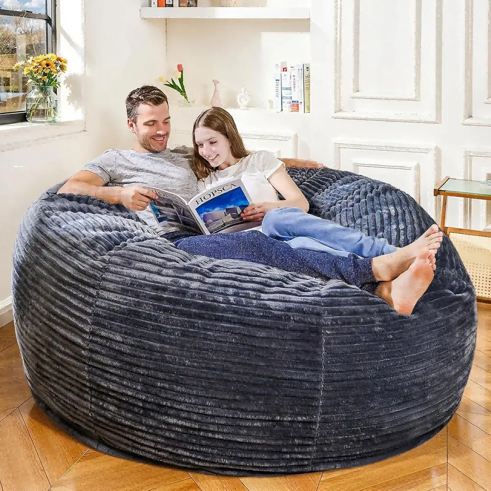 

Giant 6T Corduroy Bean Bag Chair with Memory Foam for Adults - Ultra Soft Sofa for Living Room or Bedroom (Grey)