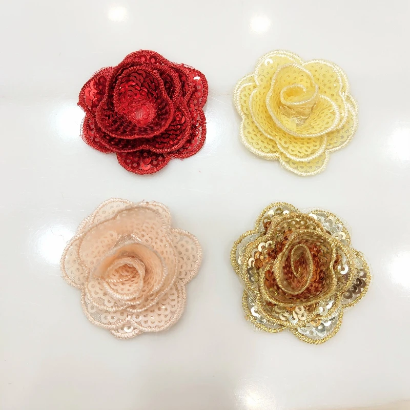 50Pieces Lace Fabric 3D Flower Sequins Embroidered Wedding Appliques Sew Patch For Hats Dress DIY Decoration