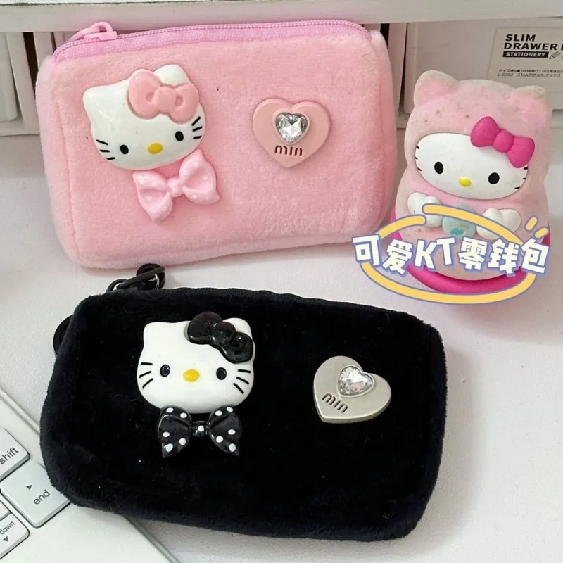 Sanrio Hello Kitty Plush Coin Purse Anime Cartoon Cute KT Cat Backpack Pendant Card Bag Earphone Storage Bag Girl Holiday Gifts