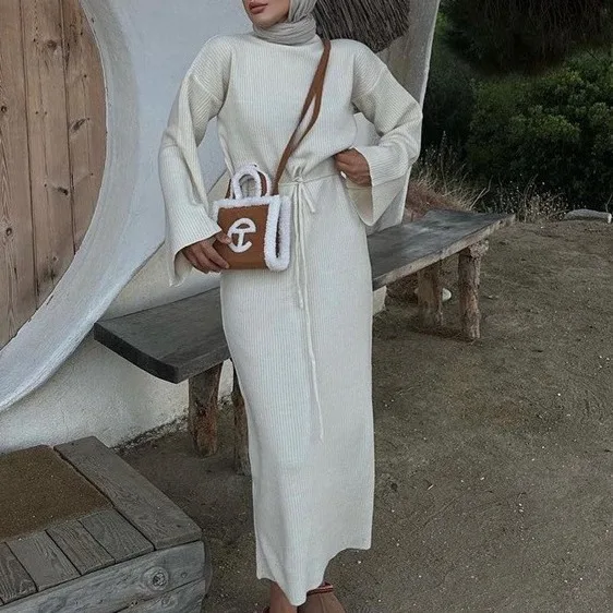 Summer Dress Beach 2024 Swim Wear Cover Up Long Sleeve High Waist Binding Autumn And Winter Sweater Solid Color Casual Bottom