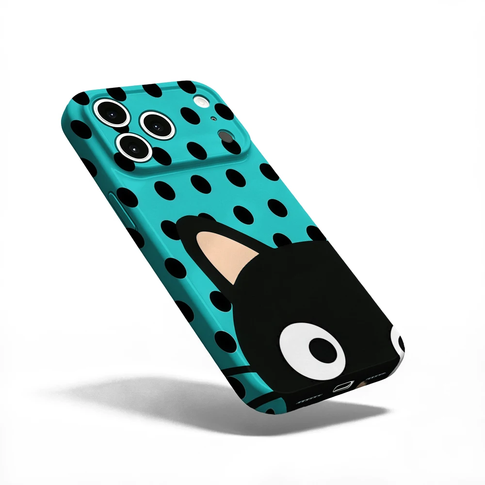 Turquoise Polka Dot Cat Phone Case For iPhone 17 16 15 14 13 12 11 Pro Max Air 16e 7 8 Plus XS Max X XR Hard PC Bumper Cover view 2