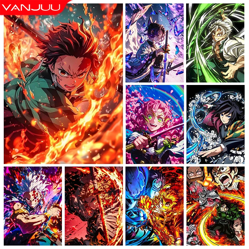 Kit lukisan berlian DIY Demon Slayer 5D bordir berlian Kamado Tanjirou Berlian mosaik penuh gambar dekorasi rumah seniman