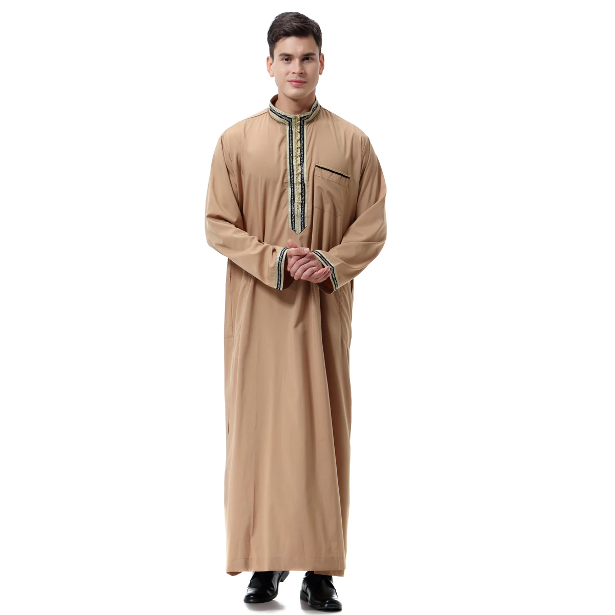 Muslim Man Abaya 2024 Stand Collar Turkish Caftan Robes Islamic Clothing Dubai Arab Summer Wear Plus Size S-XXXL TH810