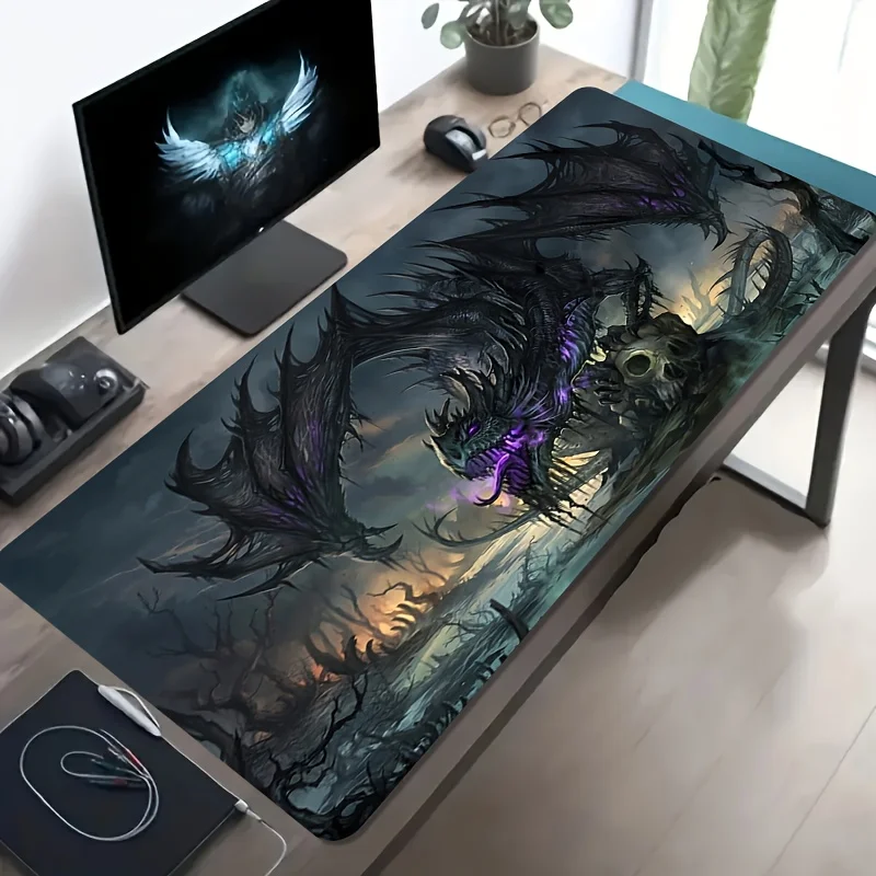 CIFBUY Large Gaming Mouse Dark Dragon Purple Flame Skull Non-slip Washable Rubber Base Oversized Desk Mat Office Computer Decor