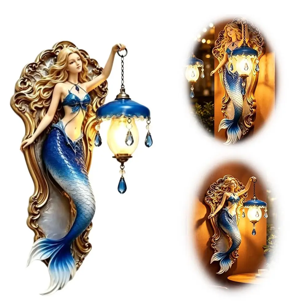 Resin Material Mermaid Wall Lamp Crystal Pendant Soft Ambient Light Resin Wall Lamp Ocean Style Mermaid Design
