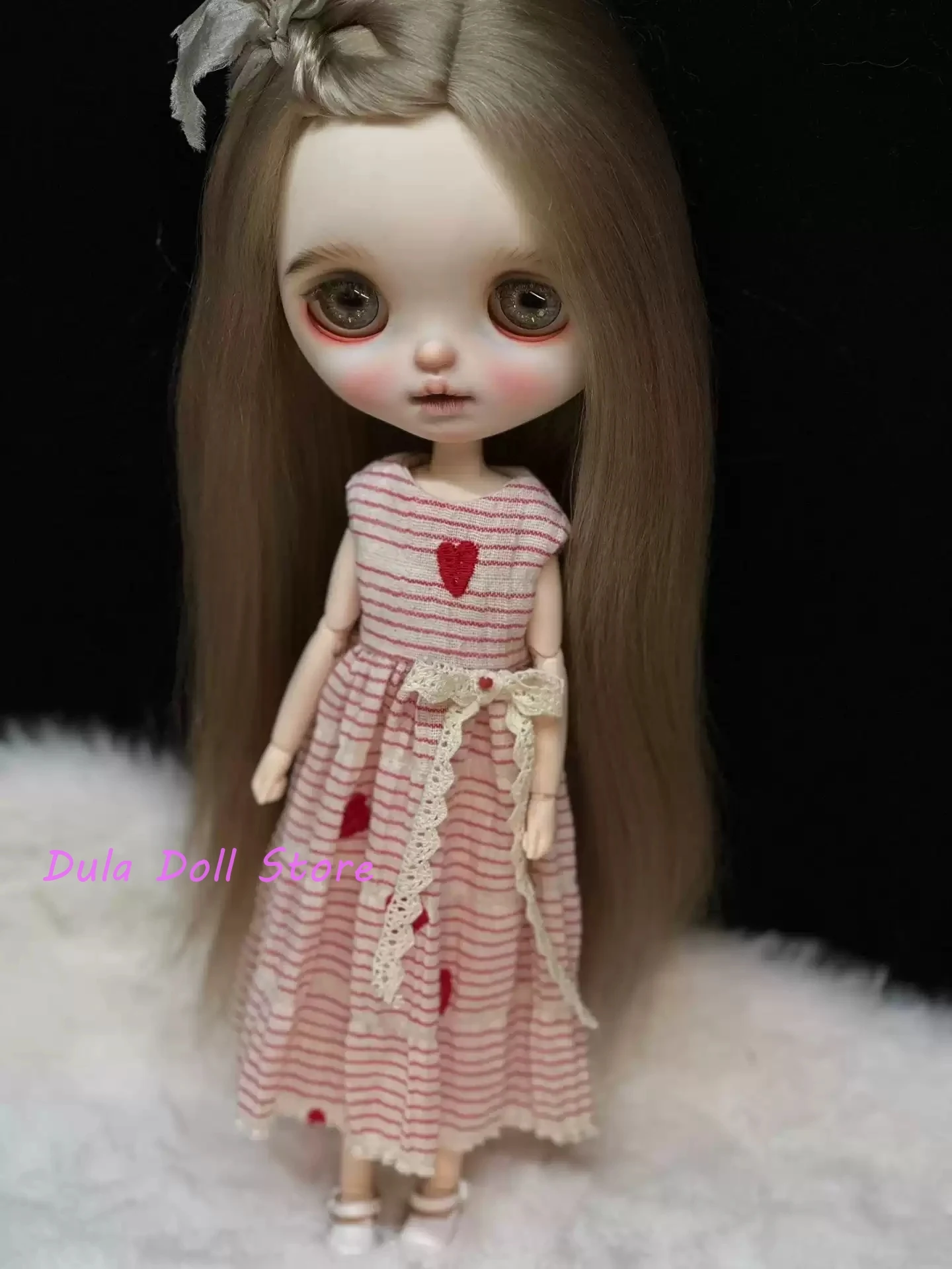 Dula Doll Clothes Dress Pink striped love dress Blythe ob24 ob22 Azone Licca ICY JerryB 1/6 Bjd Doll Accessories