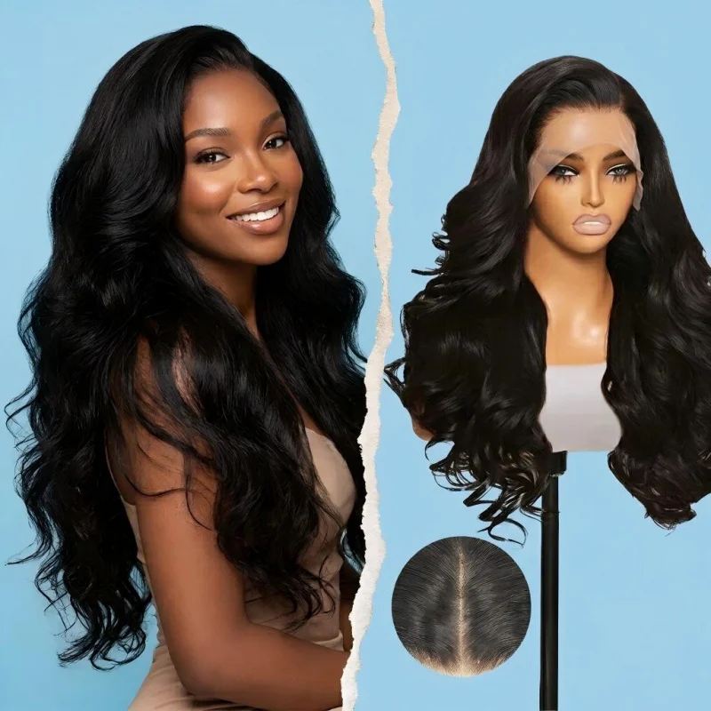 

26 Inch Black Body Wave Lace Front Wig, Exquisite Realistic Scalp Part, Thin Transparent Lace, Glossy Soft Loose Curls, Fashion