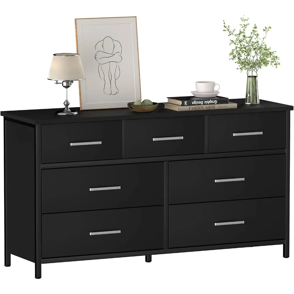 Dresser for Bedroom, Industrial Wood Storage Organizer with Sturdy Steel Frame, Wood Dressers & Chests of Drawers, Dressing Desk