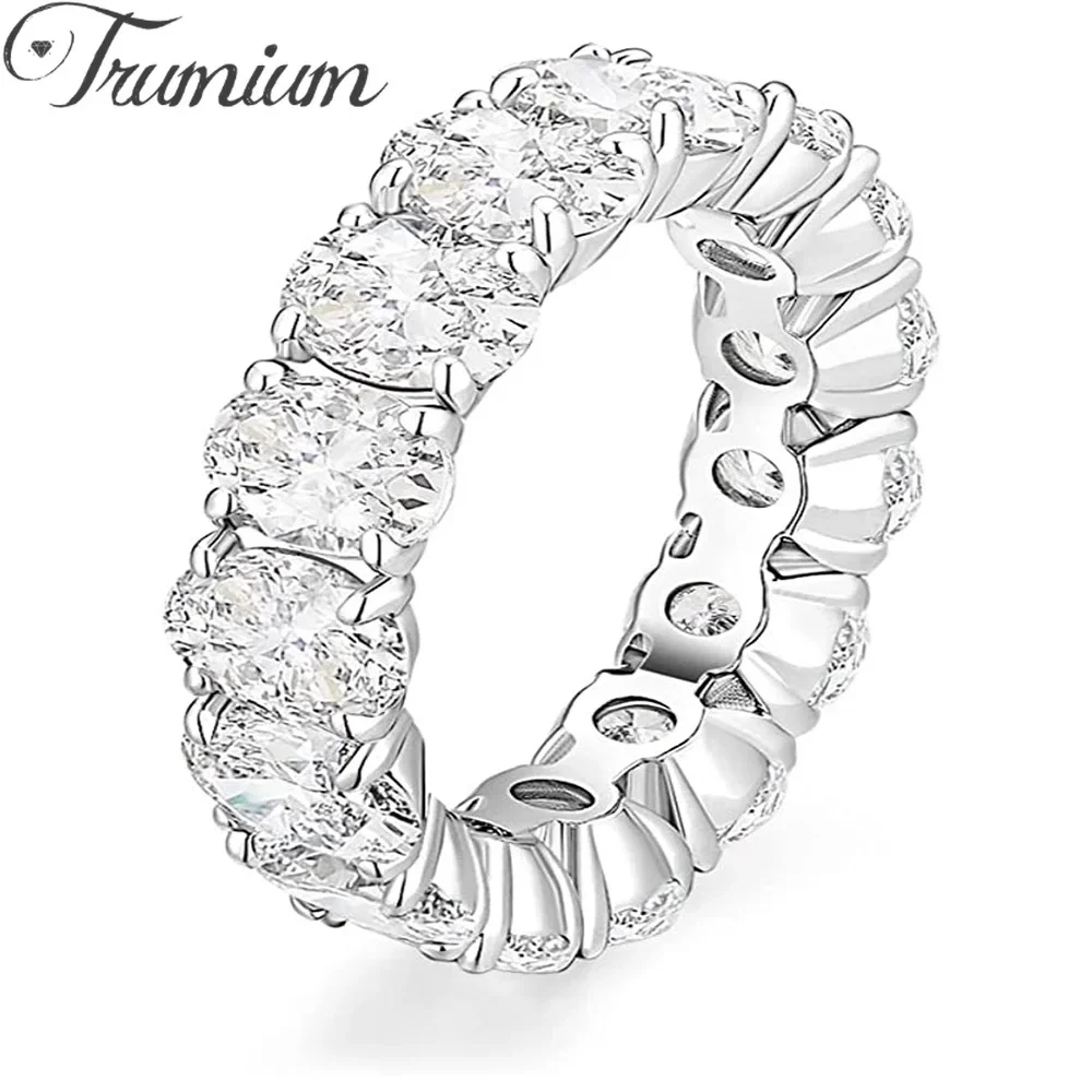 Trumium Silver Color Engagement Rings Wedding Bands for Women Oval Cut Stackable Full Cubic Zircon  Eternity Fashion Jewelry