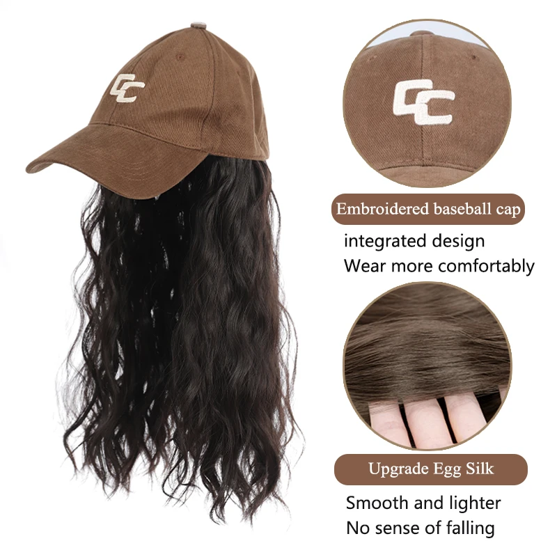 모자 가발 일체형 여성용 베이지색 덕빌 모자 핑크 컬리 웨이브 롤 유럽 및 미국 패션 20인치 가발 모자