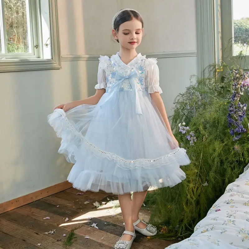 

3-12Years Toddler Kids Princess Dresses for Girls Cute Short Sleeve Dress Children Outfits Clothing