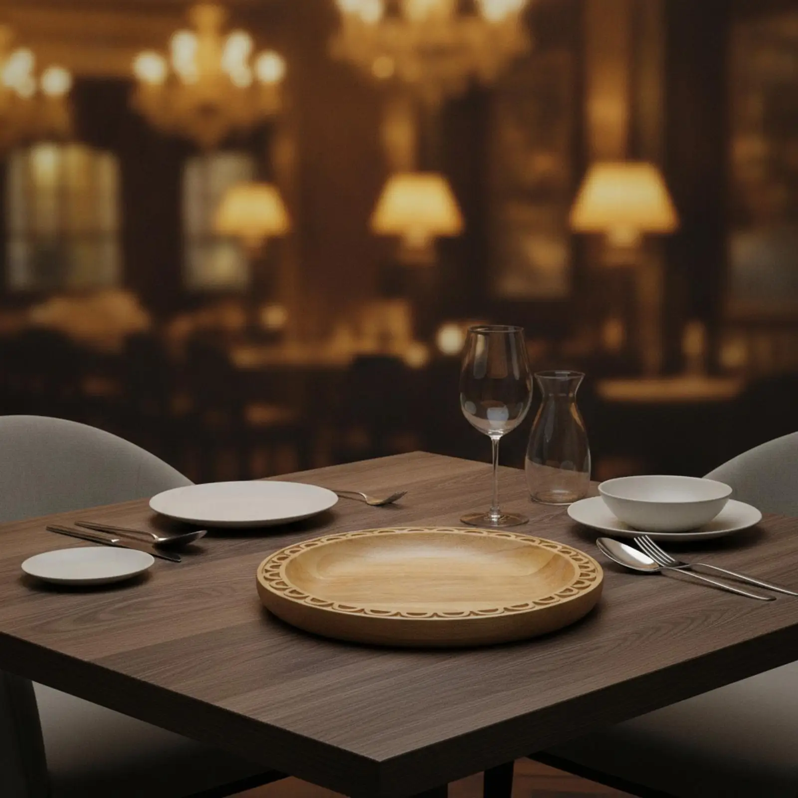 Solid Wood Roasted Meat Serving Plate with Visible Grain Elegant Carved Edge Platter for Sharing Meals at Table