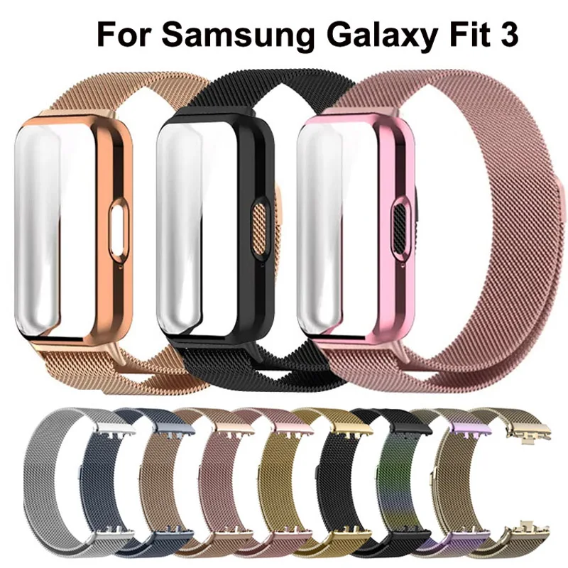 

Чехол + металлический ремешок для Samsung Galaxy Fit 3, браслет из нержавеющей стали с миланской петлей для Samsung Fit 3, аксессуары для браслета Correa