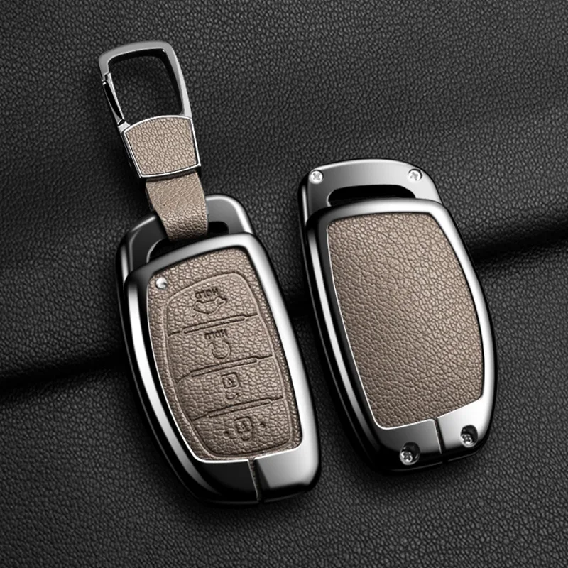 

Zinc Alloy + Leather Car Key Case Cover for Hyundai ix25 ix35 ix45 Tucson Sonata Rena Creta Verna Solaris Mistra Elantra Accent
