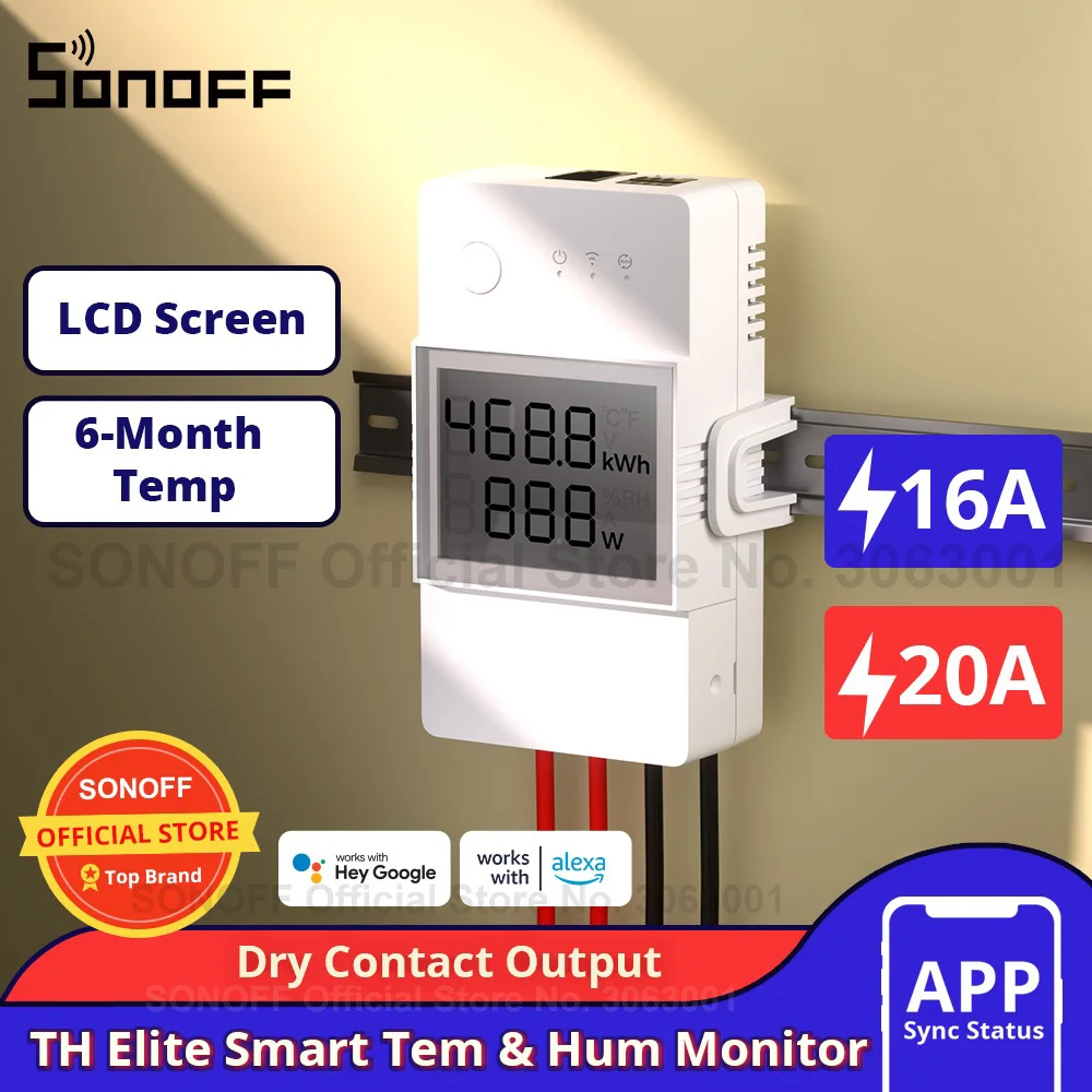 SONOFF TH Elite 16A/20A WiFi مفتاح ذكي مراقبة درجة الحرارة والرطوبة التبديل المنزل الذكي العمل مع DS18B20/ Si7021/ RL560