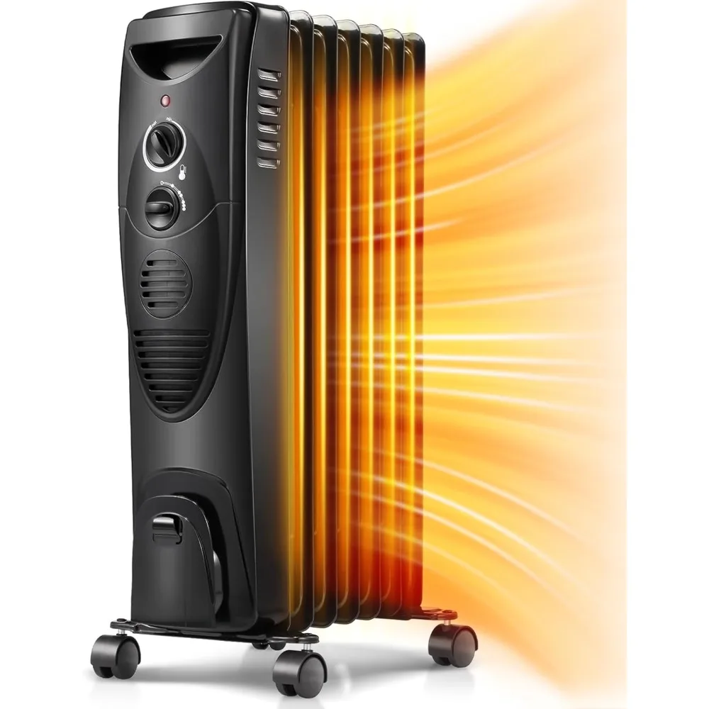 Kismile Portable Electric Radiator Heater Oil Filled 3 Heat Settings Adjustable Thermostat Overheat & Tip-Over Protection 1500W