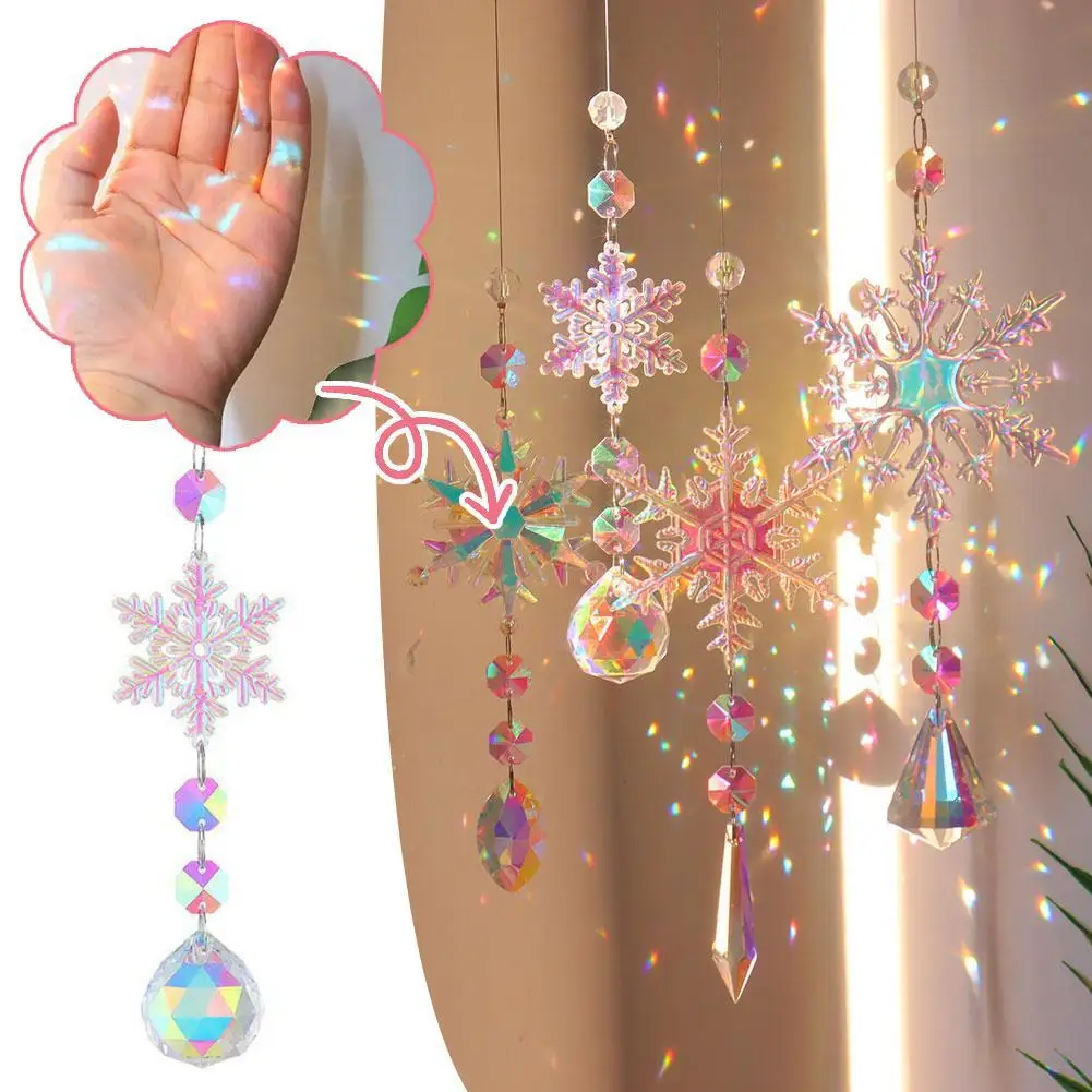 New Christmas Colorful Snowflake Crystal Sun Catcher Icicle Pendant Window Christmas Tree Decoration Christmas Supplies