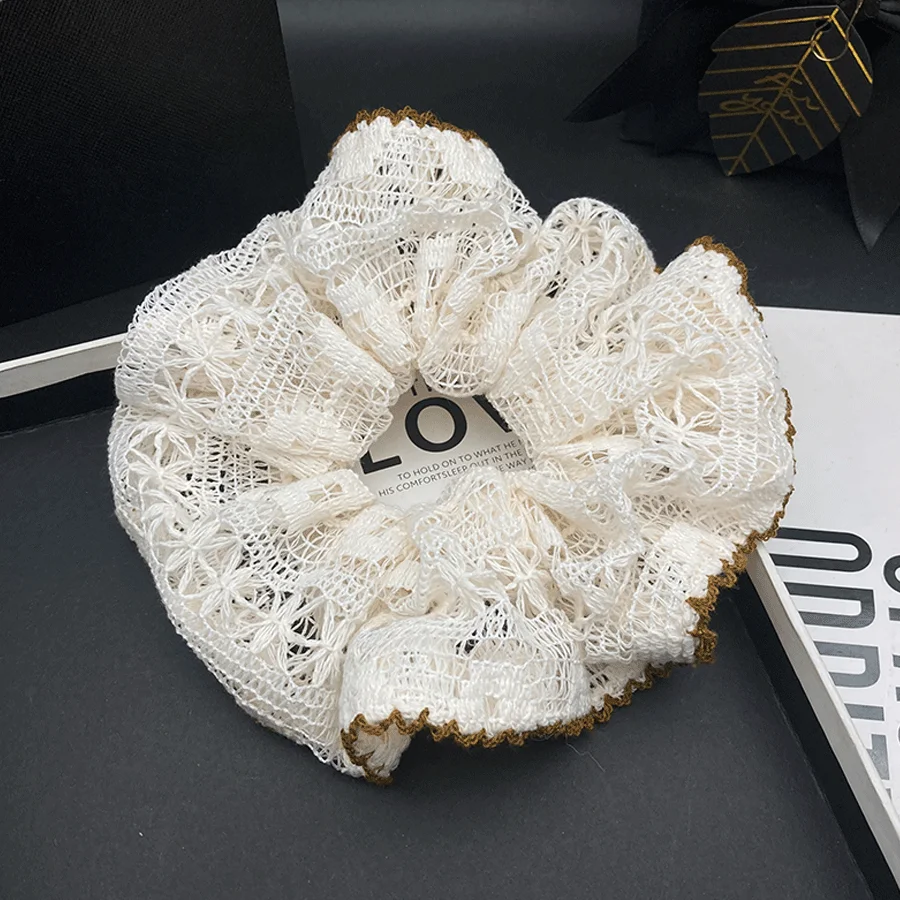 

Korean-style fashionable beige lace hollow-out crochet hair band for women, elegant and new high-end hair accessory for tying ha