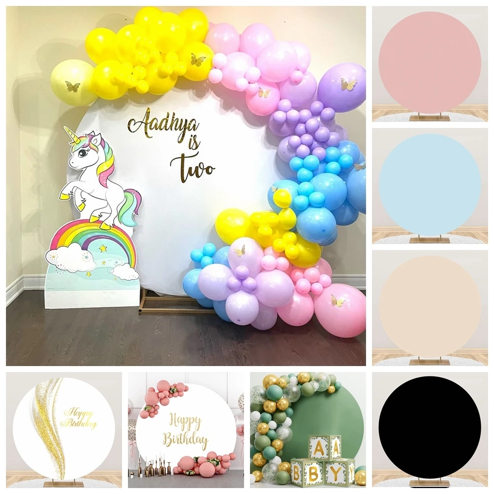 White Solid Color Birthday Round Backdrop Cover Baby Shower Wedding Party Customized Poster Circle Backgrounds Photocall Photo