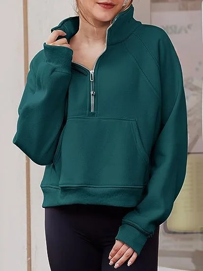 インウェイ レディース フリース裏地付きスタンドカラーフーディー 親指穴付きクロスボーダーフーディー ティエンデッド ロングスリーブ L...