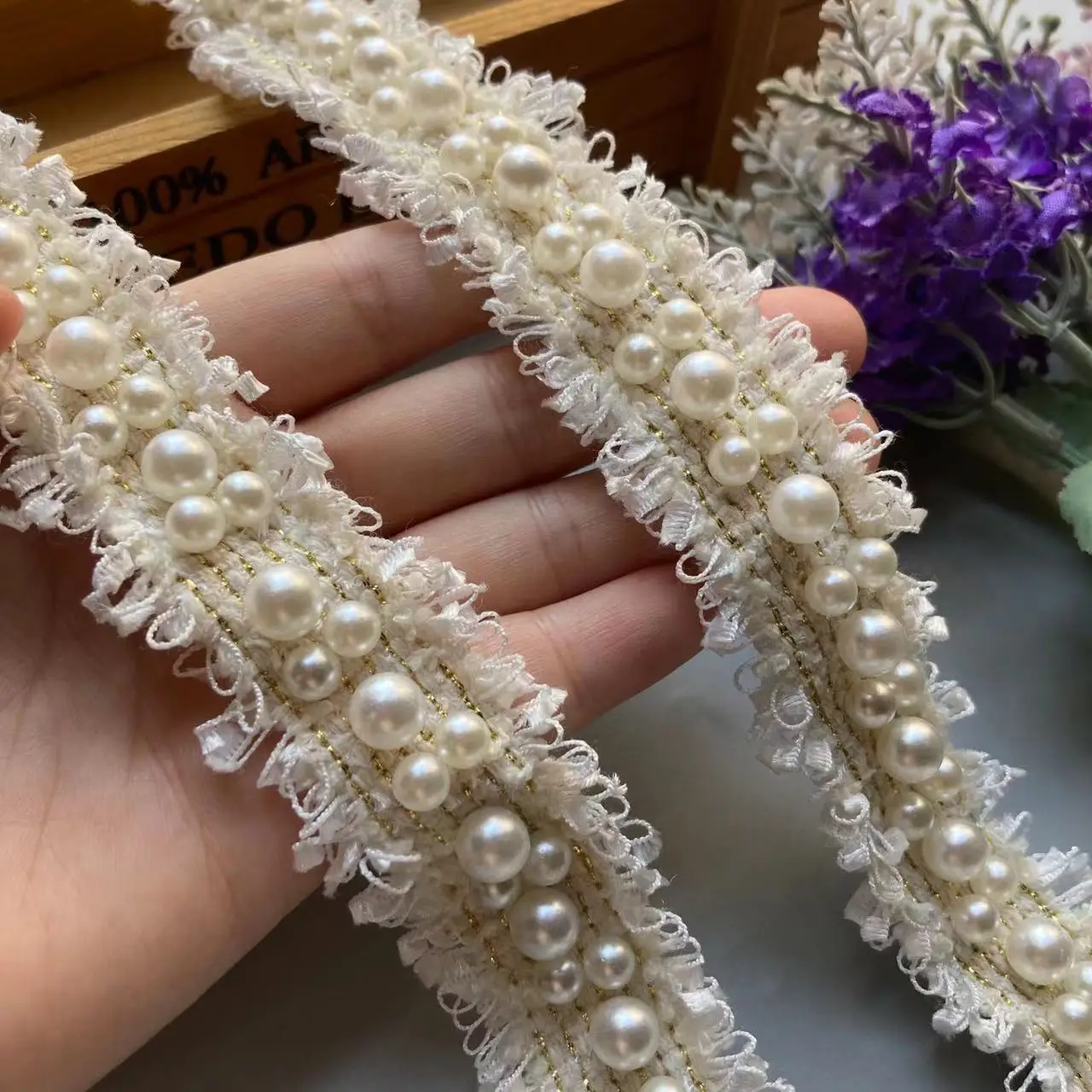 1 Meter 3 CM White Nylon Lace Ribbon Strip Trim Pearl Beaded Fabric Embroidered Applique Sewing Craft Crochet Wedding Clothes