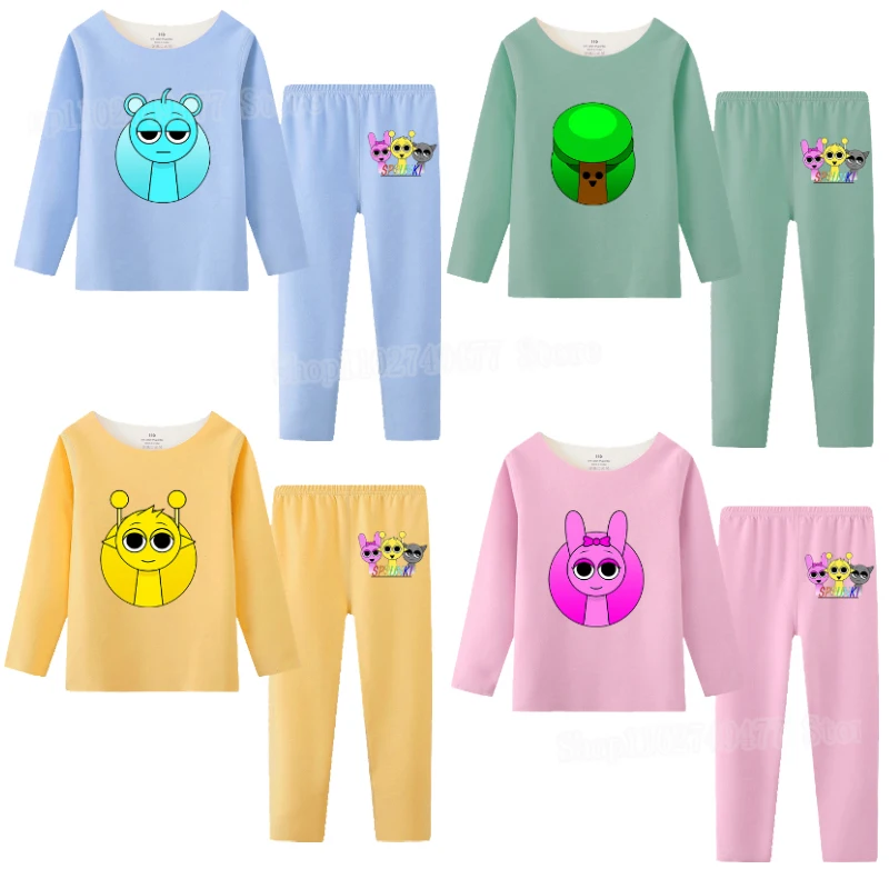 New Sprunki kids Pajama Set Cartoon Game Incrediblebox Autumn Clothes Pants Velvet o Neck BoysGirls Undercover Clothing