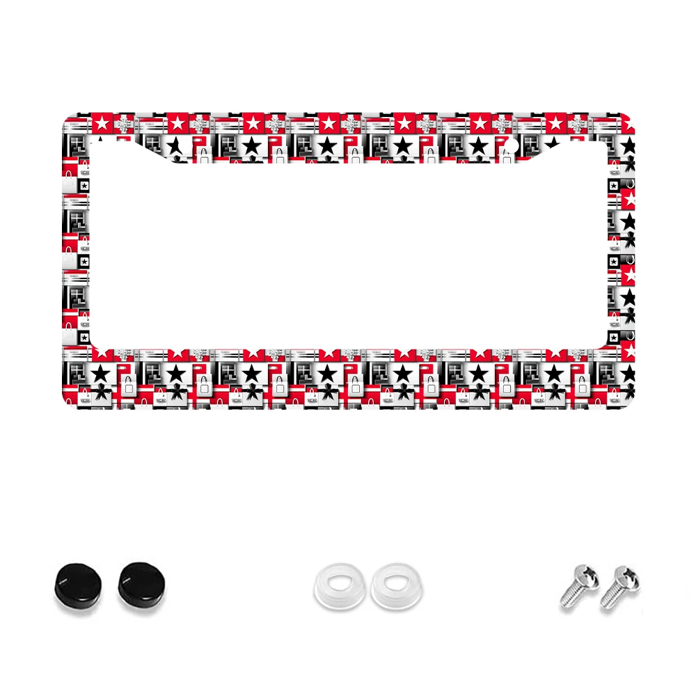

1 шт., красный, черный, белый, звездный узор, 2 отверстия, рамка номерного знака, алюминиевый материал, 6x12 дюймов, с набором винтов, ретро, новинка, автомобильный декор