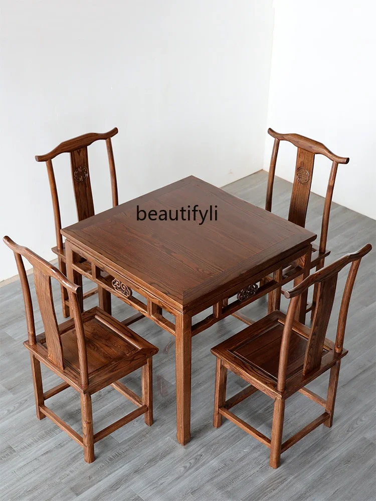 

Chinese Style Solid Wood Small Square Table Square Dining Tables and Chairs Set for Home Use and Restaurants South Elm