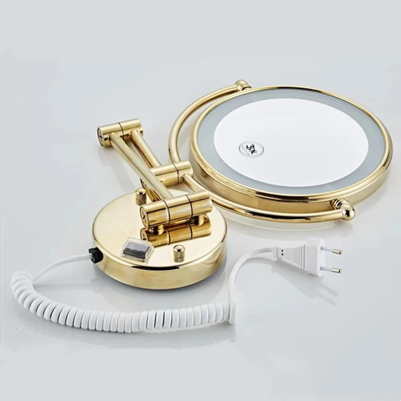 Imagem -05 - Espelhos Redondos de Maquiagem com Led Espelho Cosmético Ouro Zircônio Latão Lado Duplo Lâmpada de Parede Ampliação x x 10 x Estendendo Dobrável