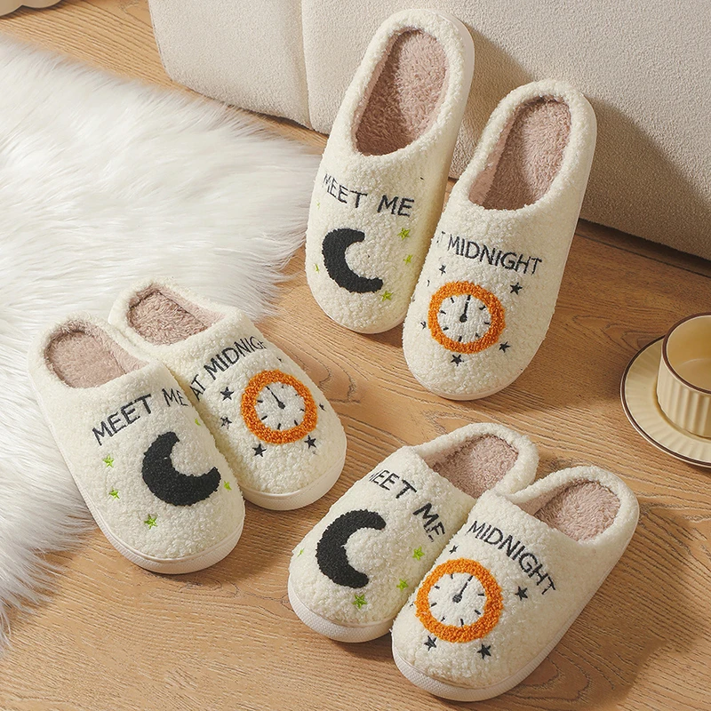 Winter Unisex Women Men Plush Slippers Warm Couple's Non-slip Soft House Indoor Bedroom Home Cotton Shoes