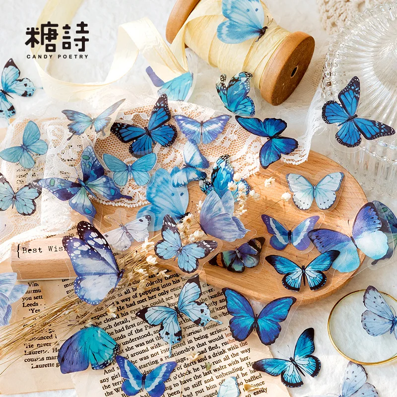 40 Piece/Pack Colorful Butterfly Retro Art Handbook Diary DIY Decoration PET Sticker for Album Notebook Girl Decorative Supplies