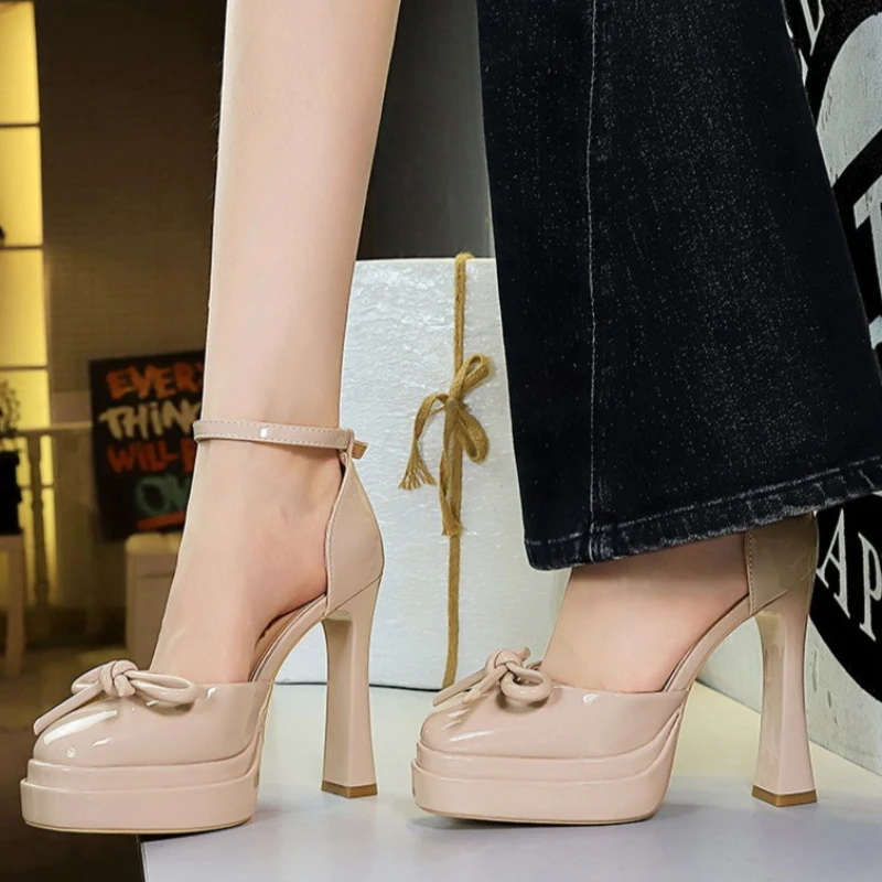 

BIGTREE Elegant Nightclub Prom Round toe Woman Sandals Sexy Butterfly knot Platform Ankle Buckle Strap Stiletto High Heels Shoes