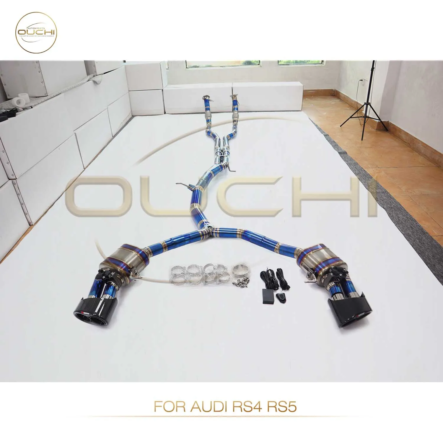 

OUCHI Factory Direct Sales TC4 Catback for Audi RS4 RS5 B9 2017-2022 Electronic Valve Exhaust Muffler With Resonant Tube Car