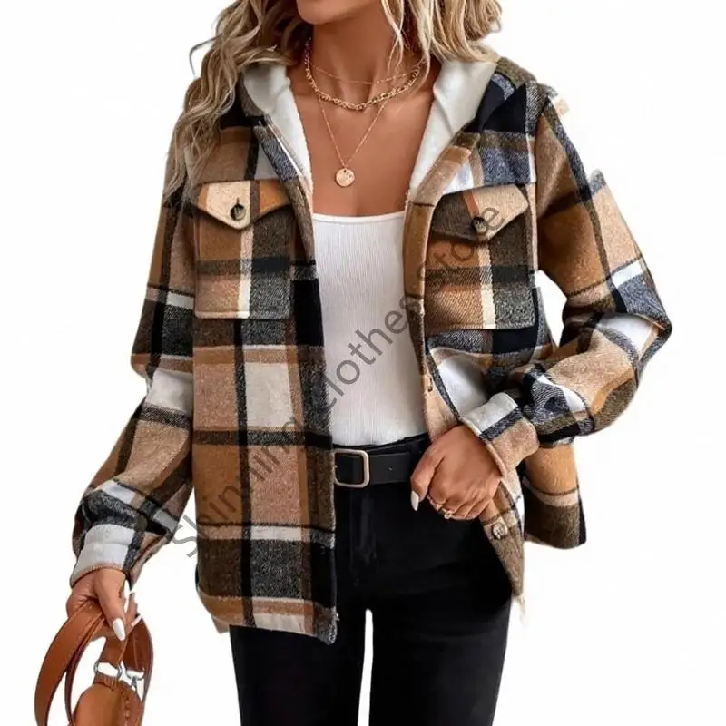 معطف مبطن من القطيفة M68A للنساء شتاء دافئ بأزرار سفلية وأكمام طويلة معاطف شبكية وسترات بغطاء للرأس