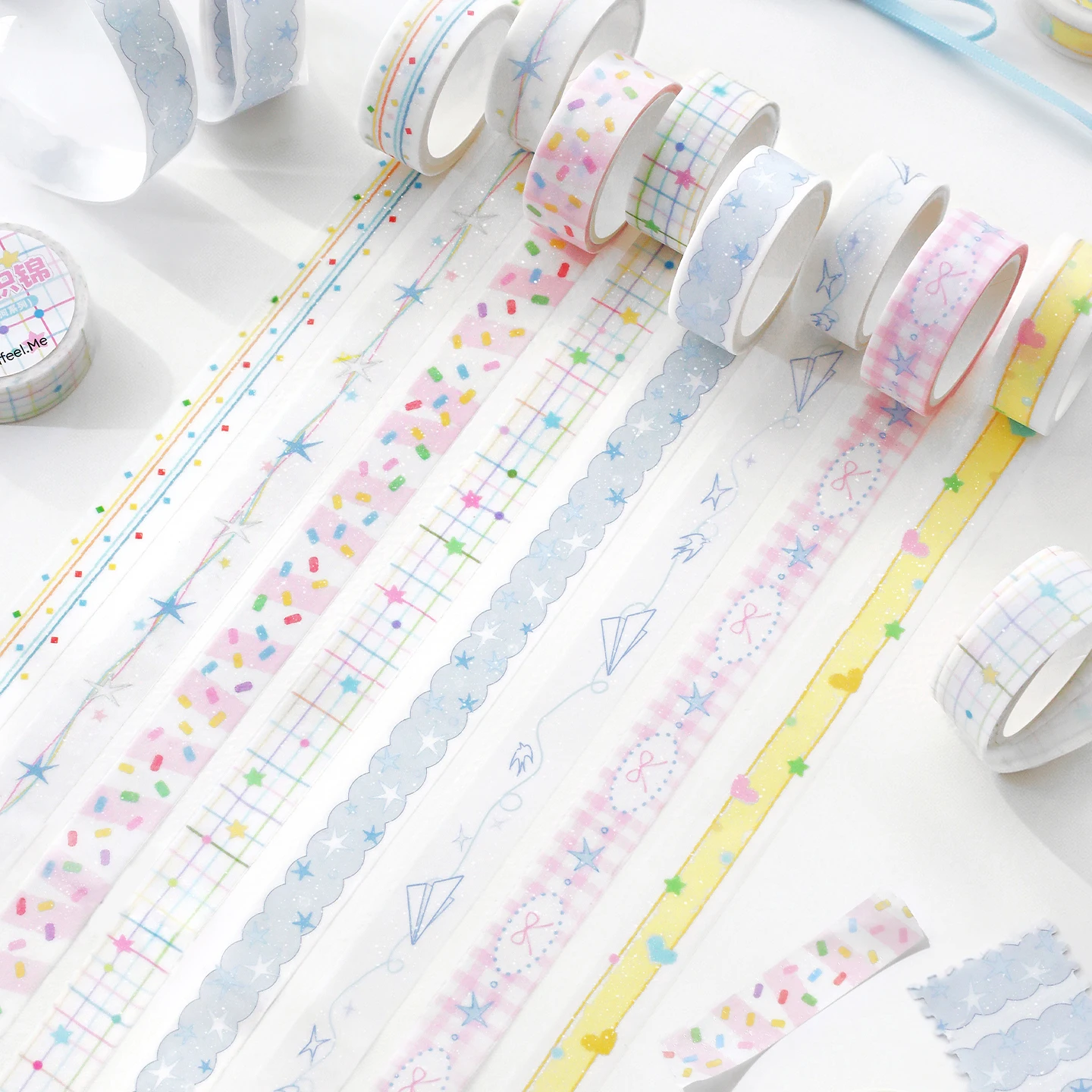 Salt-Style Glitter Washi Tape Ins-Style Colorful Basic Grid Stripe Border Pattern DIY Decorative Border Stickers