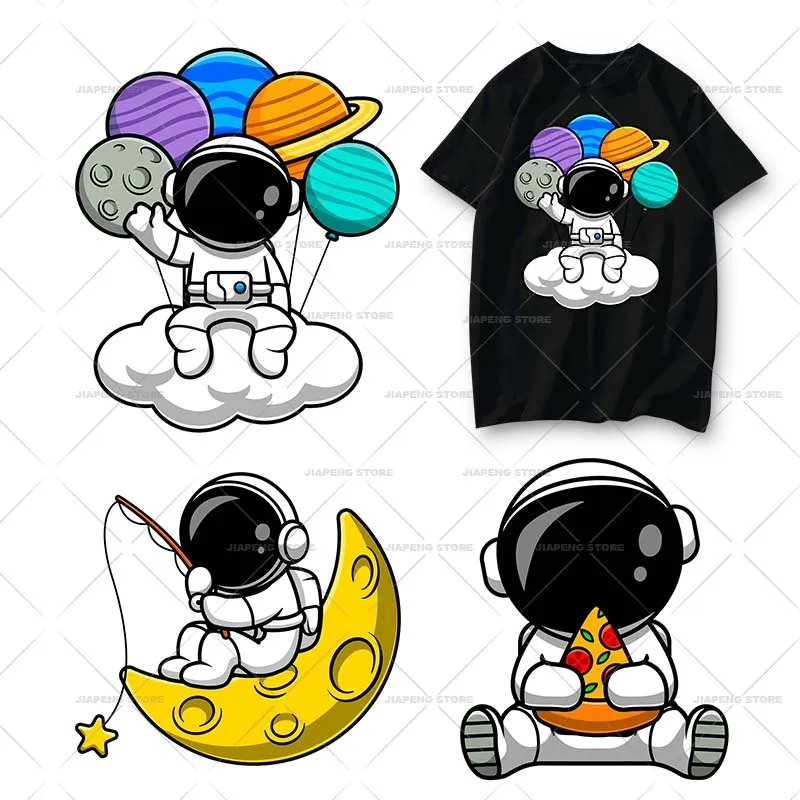 Space Astronaut Patch Iron-On Transfers For Clothing Moon Patches UFO Stickers Cartoon Patches On KIDS Clothes Applique Stripes