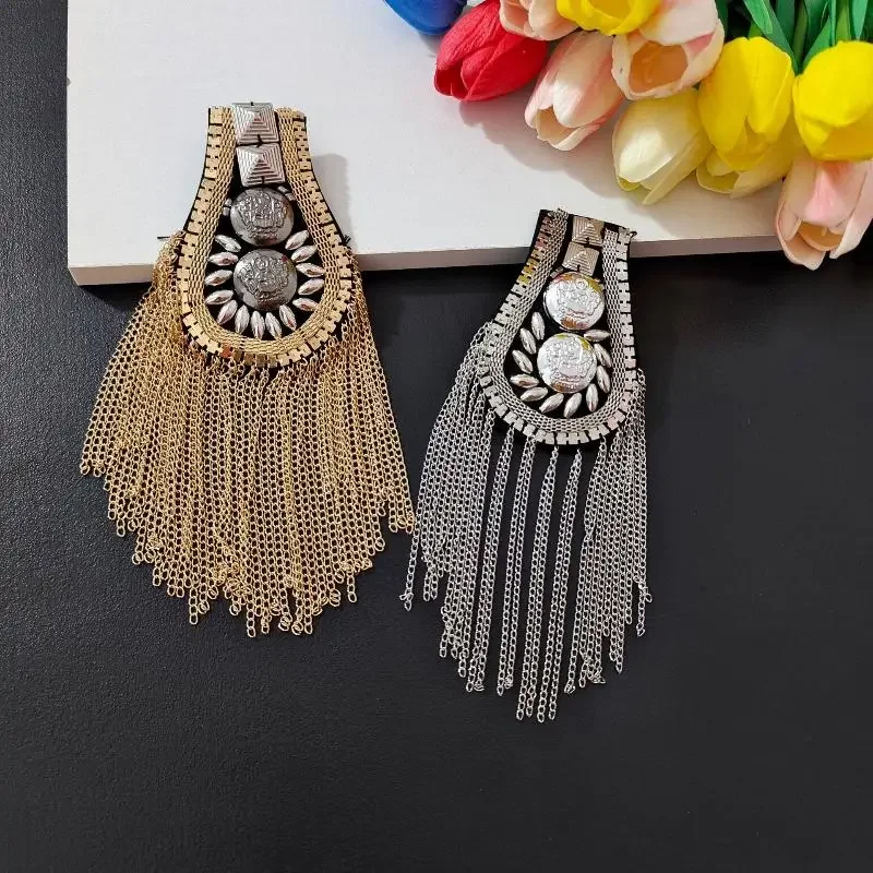 

1Pc Fashion Handmade Shoulder Jewelry Tassel Rhinestones Epaulettes Clothing Accessories Brooch Epaulet Shoulder Brooches Gift
